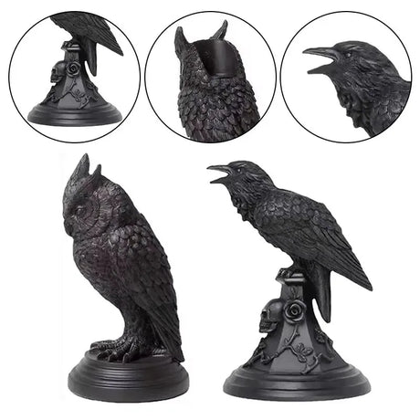 Gothic Crow Candle Holder – Retro Black Owl Candlestick | Resin Sculpture Halloween Statue | Fun Home Decor