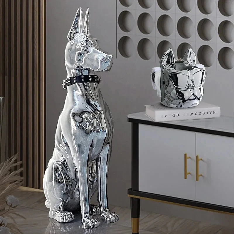 Modern Electroplated Dog Statue – Luxury Floor Decoration for Living Room, Porch & TV Cabinet