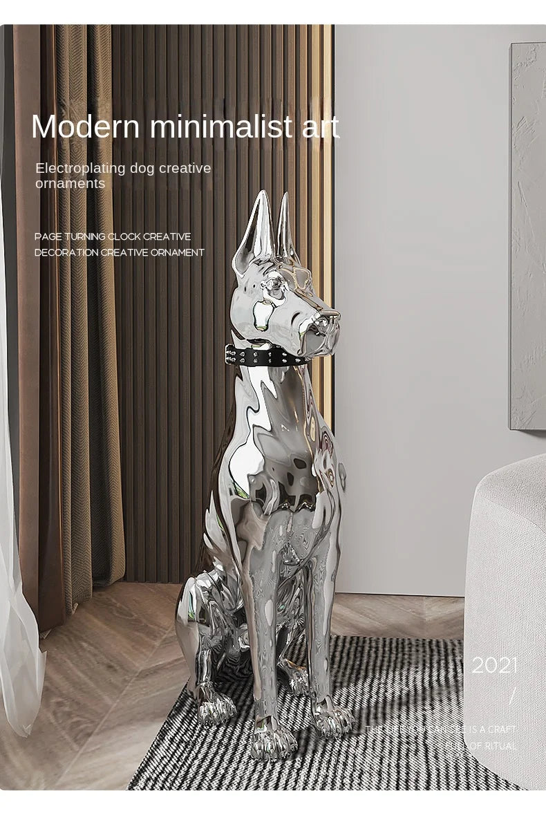 Modern Electroplated Dog Statue – Luxury Floor Decoration for Living Room, Porch & TV Cabinet
