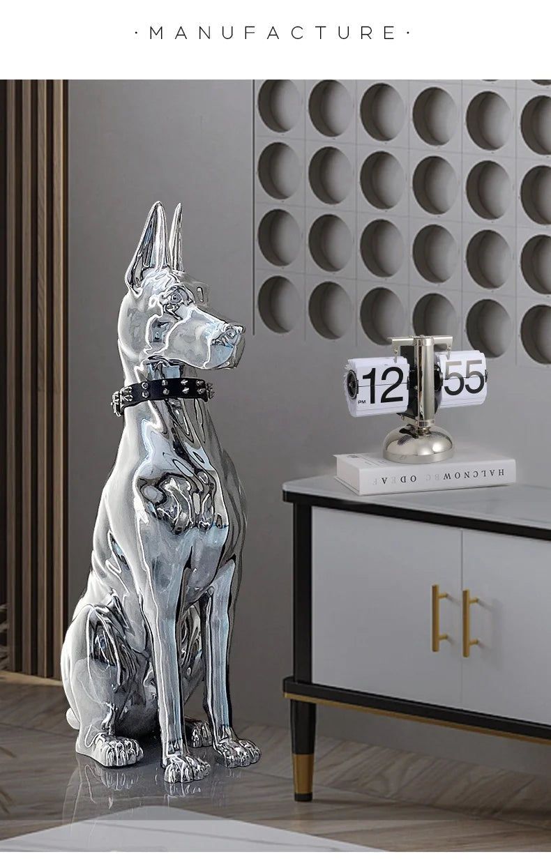 Modern Electroplated Dog Statue – Luxury Floor Decoration for Living Room, Porch & TV Cabinet