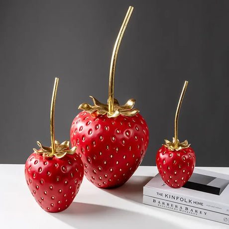 Berry Bliss Strawberry Statue – Whimsical Resin Shelf Decor