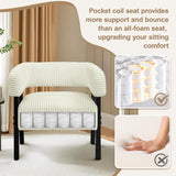 Beige Corduroy Barrel Chair With Pocket Coil Support-3
