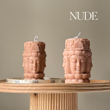 Buddha Face Pillar Candle – Handmade Sculptural Soy Wax Décor