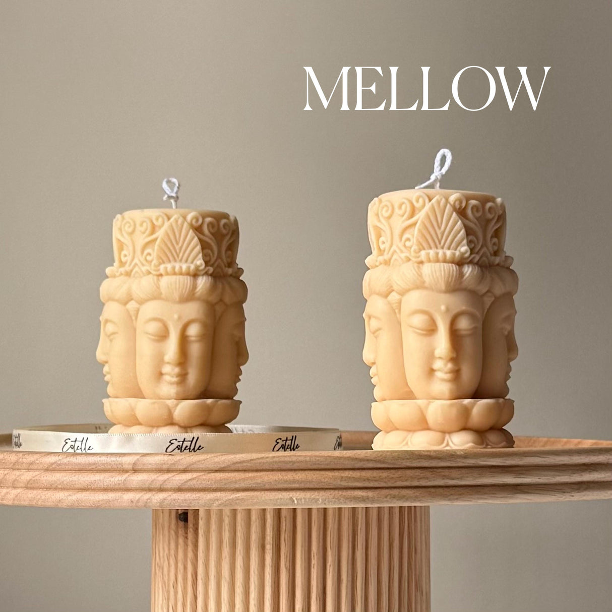 Buddha Face Pillar Candle – Handmade Sculptural Soy Wax Décor