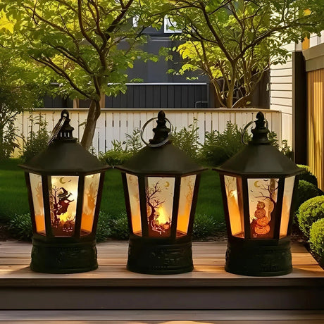Halloween LED Candle Lantern – Vintage Witch Castle, Pumpkin & Ghost Light