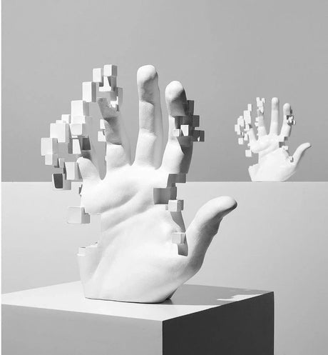 Transcendental Glitch Hand Sculpture Table Decor – Futuristic Art
