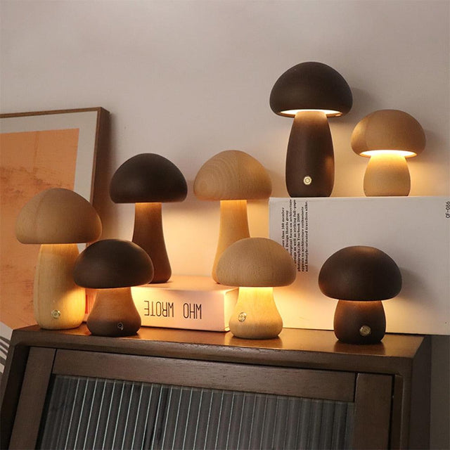 Wooden Vintage Mushroom Table Lamp - BLISOME