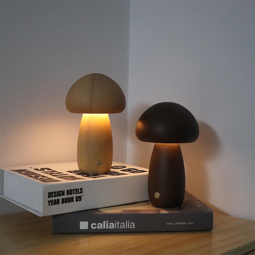 Wooden Vintage Mushroom Table Lamp - BLISOME