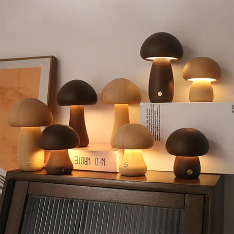 Wooden Vintage Mushroom Table Lamp – Retro Charm Meets Natural Warmth