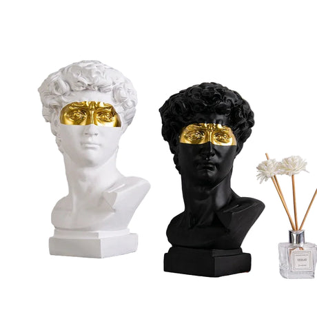 Golden David Mask Statue – Modern Greek Art Decor